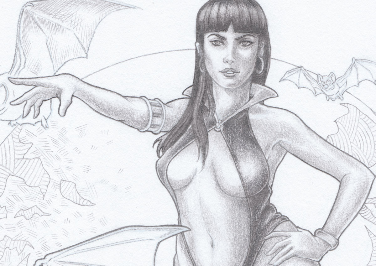 Vampirella_Dessin_zoom Illustration en cours Yann Delahaie